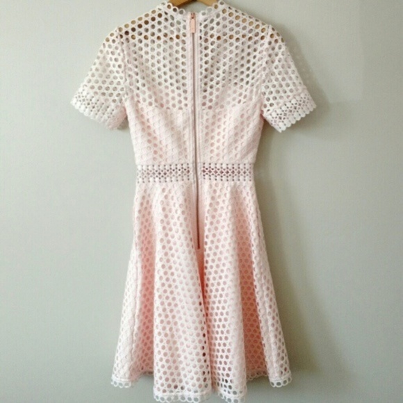 Ted Baker Graycee Eyelet Lace Laser Cut Fit & Flare Dress Blush Pink Sz 2 - Picture 4 of 8